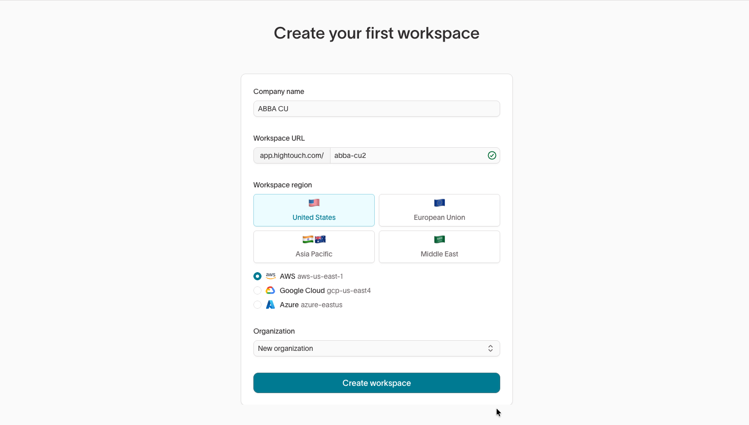Hightouch Create Workspace