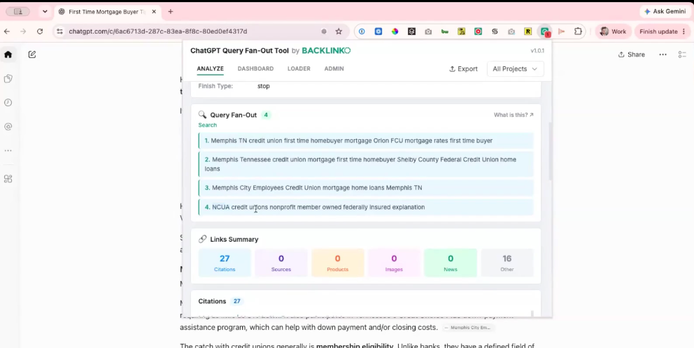 screenshot of the query fan-out tool showing the four Memphis searches